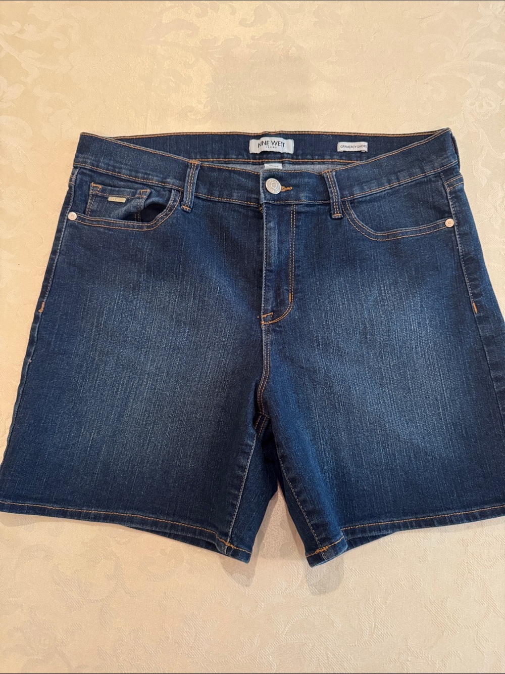 Nine West Indigo Blue Denim Shorts with Orange Stitching